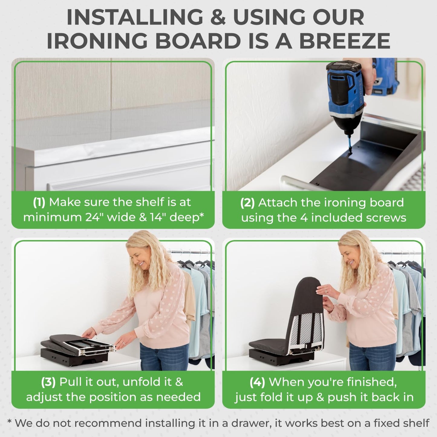 Pull-Out Ironing Board for Closet – Easy Installation on Fixed Shelf