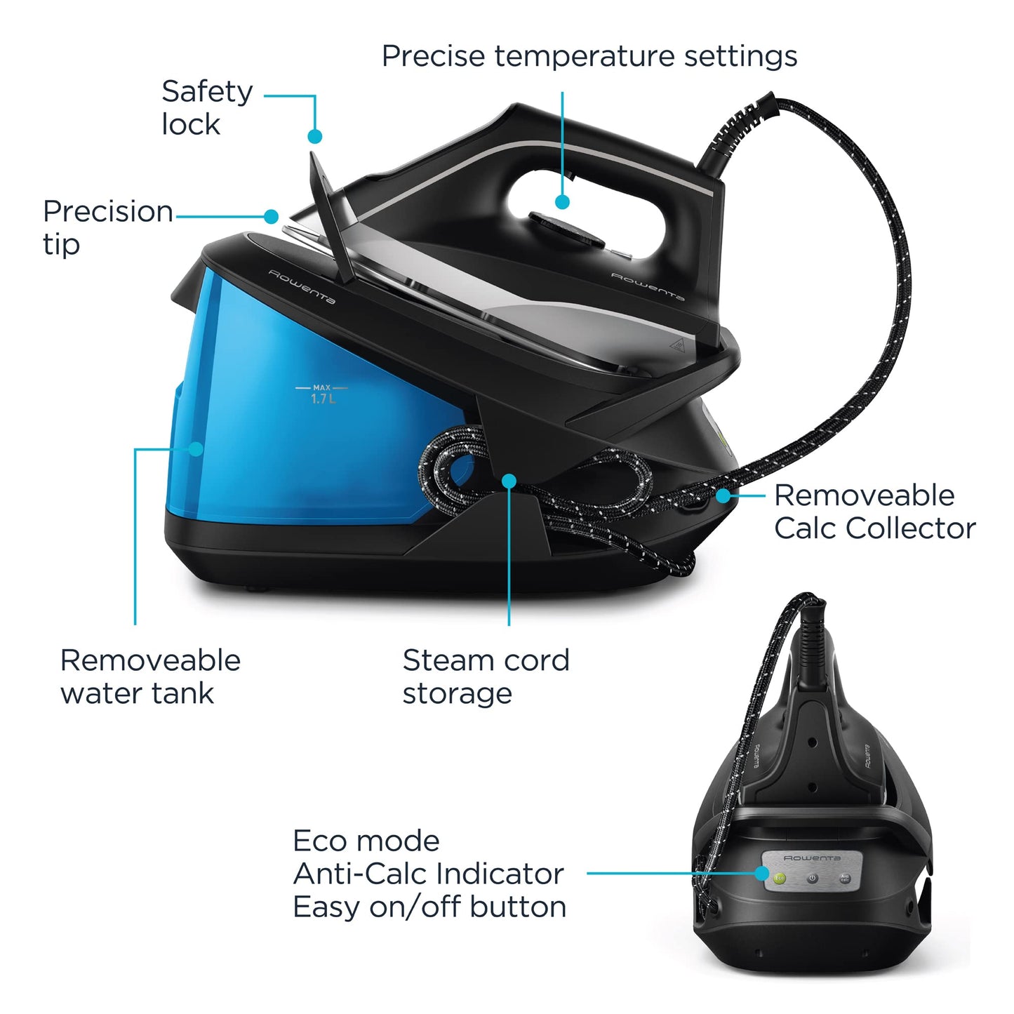 Compact Professional Steam Station with Stainless Steel Soleplate & Removable 57 oz Tank – 1500W