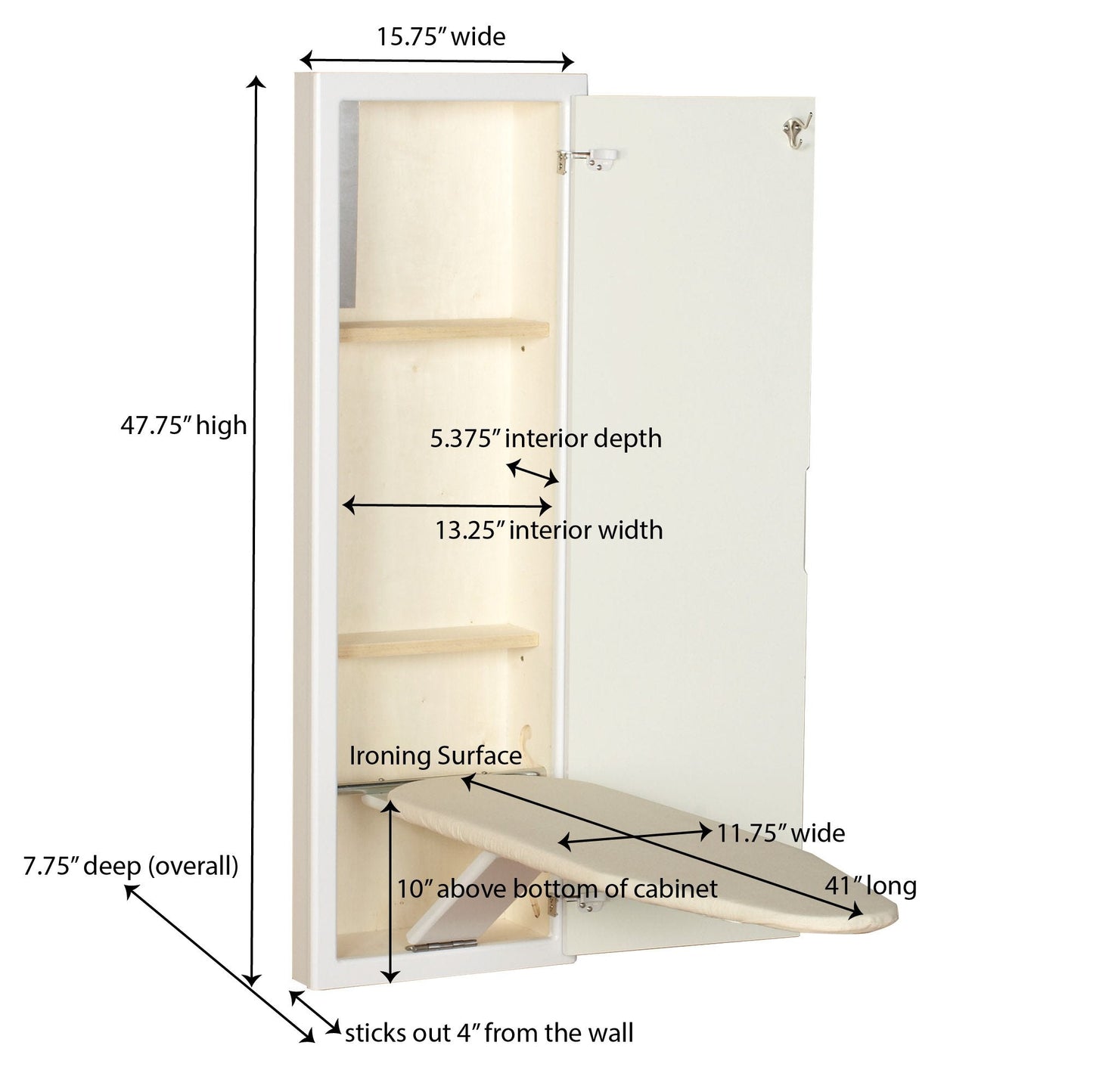 In-Wall Stowaway Ironing Board – White Finish, Space-Saving Design