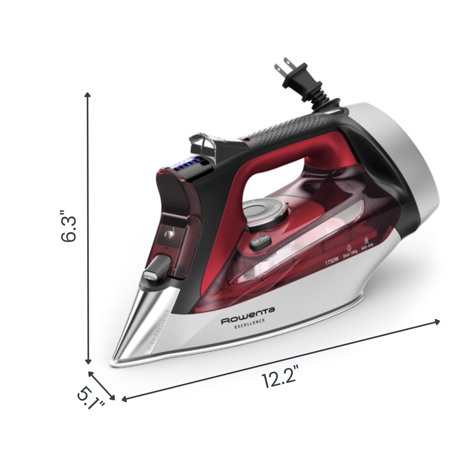 Powerful Steam Iron with Stainless Steel Soleplate, Retractable Cord & LED Display – 1750W