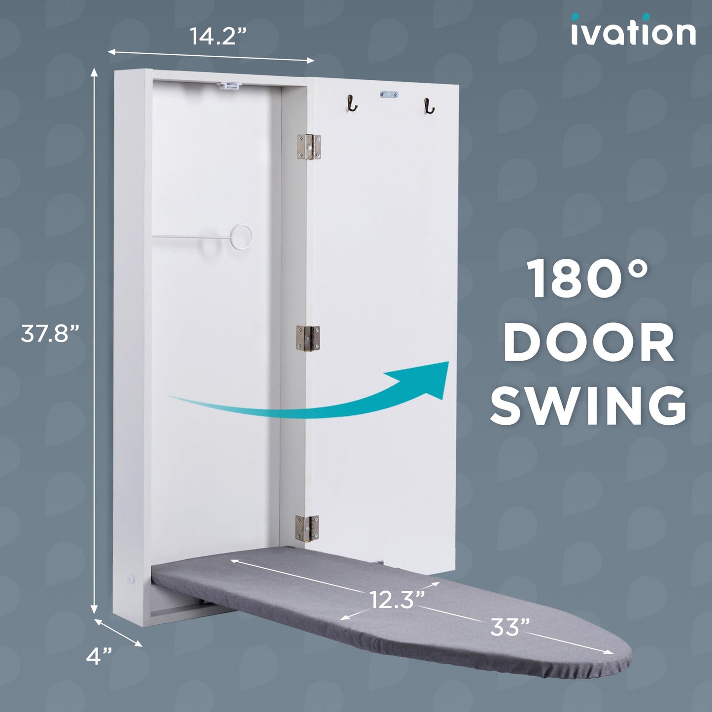 Wall-Mounted Ironing Board Cabinet – Foldable Station with Hooks & Easy-Release Lever