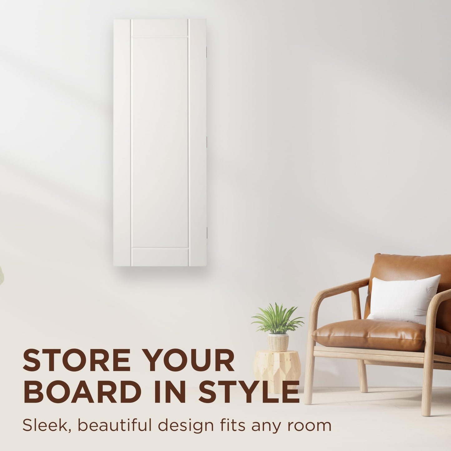 Wall-Mounted Ironing Board Cabinet – Foldable Station with Hooks & Easy-Release Lever