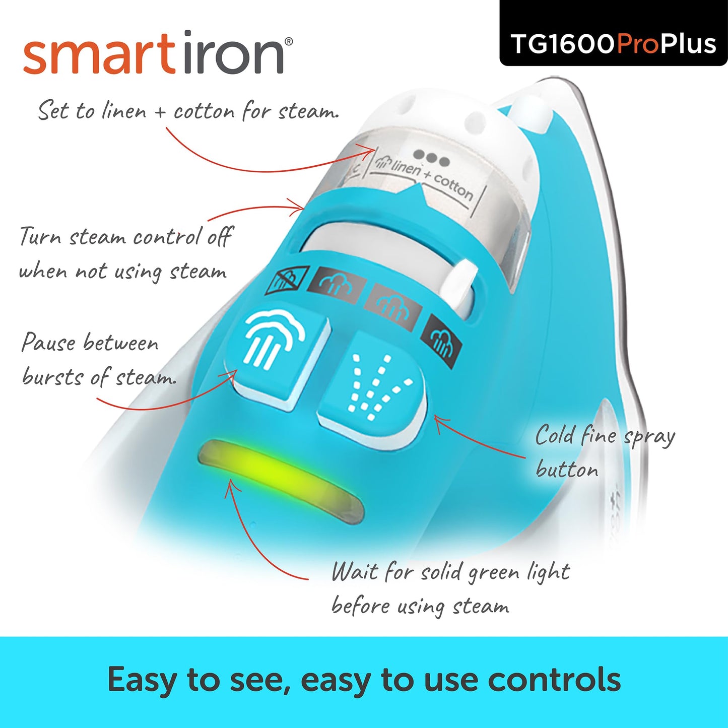Smart Steam Iron with Auto Lift & Diamond Ceramic Soleplate – 1800W