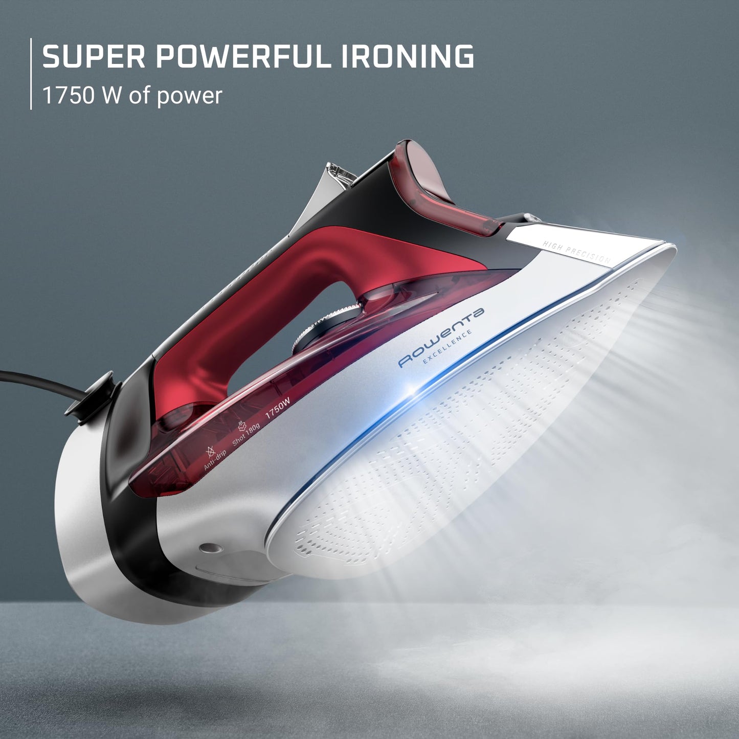 Powerful Steam Iron with Stainless Steel Soleplate, Retractable Cord & LED Display – 1750W