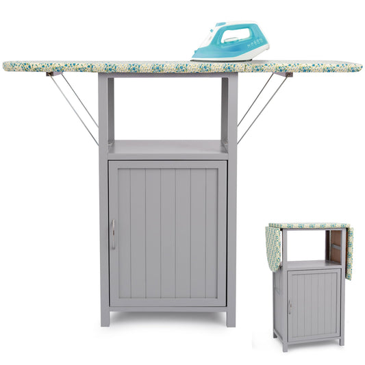 Foldable Ironing Board Cabinet with Built-In Storage – Space-Saving Wooden Design