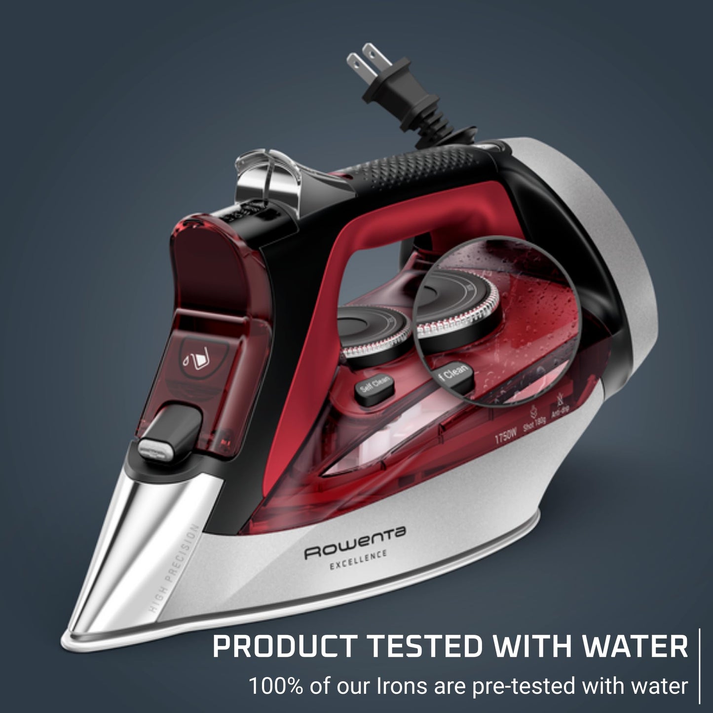 Powerful Steam Iron with Stainless Steel Soleplate, Retractable Cord & LED Display – 1750W