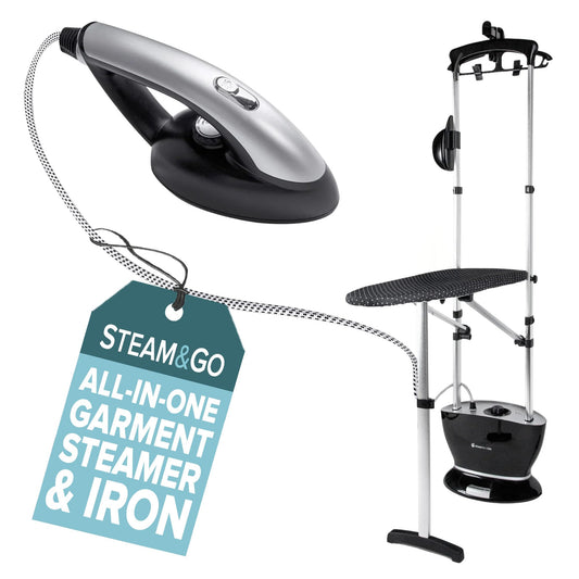 All-in-One Garment Steamer & Iron with Built-In Ironing Board & Clothes Hanger