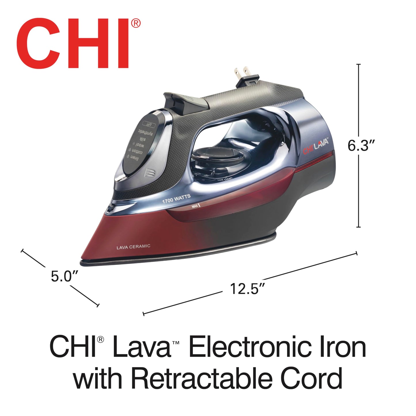 Professional Steam Iron with Lava-Infused Ceramic Soleplate & Retractable Cord – 1700W