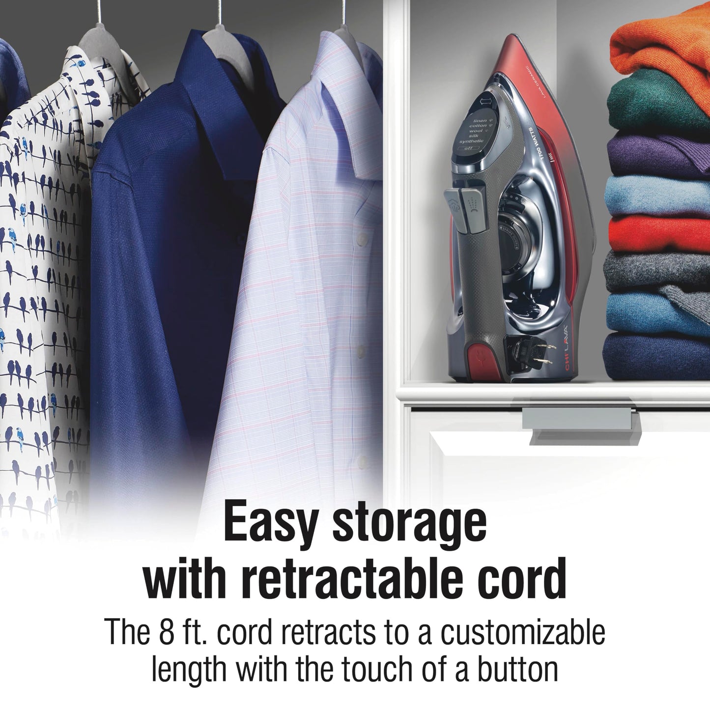 Professional Steam Iron with Lava-Infused Ceramic Soleplate & Retractable Cord – 1700W