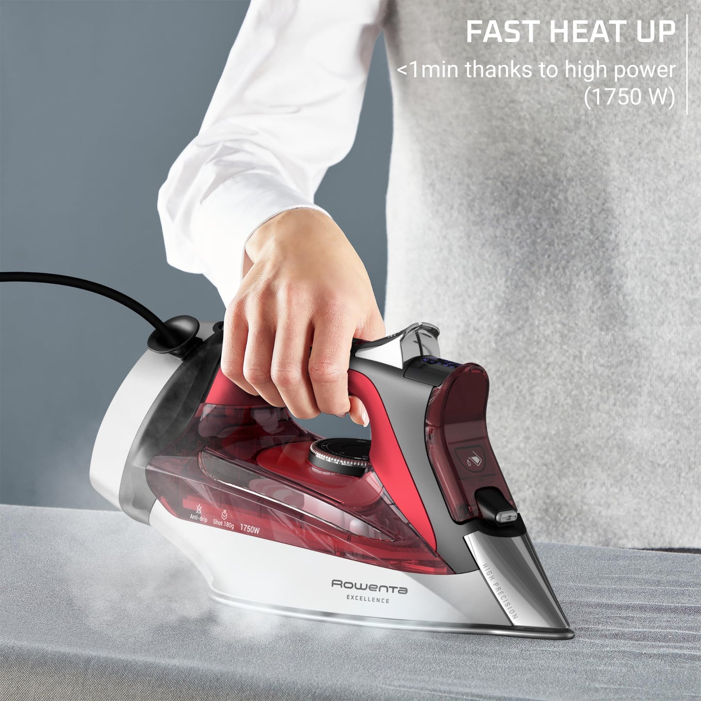 Powerful Steam Iron with Stainless Steel Soleplate, Retractable Cord & LED Display – 1750W
